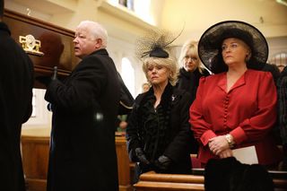 Frank Butcher's former wives Peggy and Pat attend his funeral in April 2008.