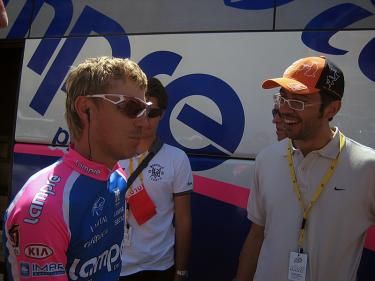 Damiano Cunego at the Lampre bus.