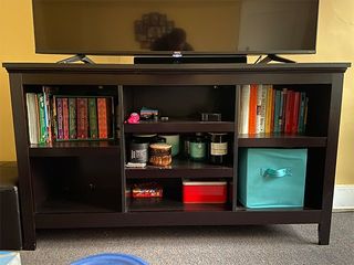 TV stand with TCL flatscreen