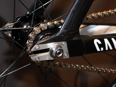 Steel dropout faces on the new V-Drome track bikes protect against frequent wheel removals and installations.