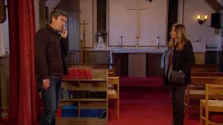 Cain Dingle is at the church with Harriet when he receives a call and hears heartbreaking news about his estranged wife Moira