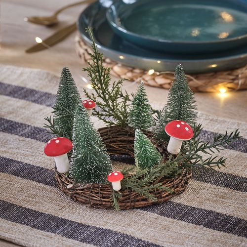 14cm Winter Mushroom and Rattan Candle Holder