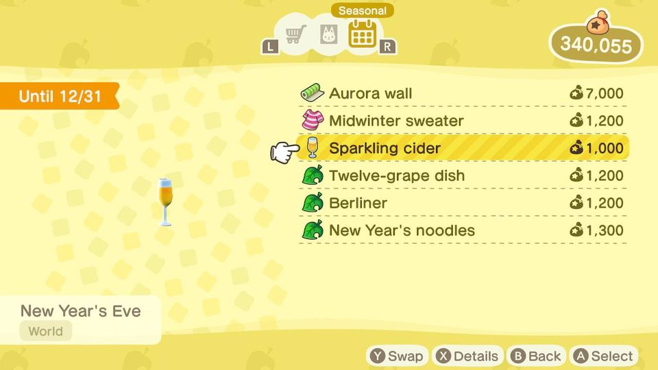 Animal Crossing New Horizons New Year's event — Fireworks, countdown