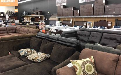 Couches displayed at a furniture store.