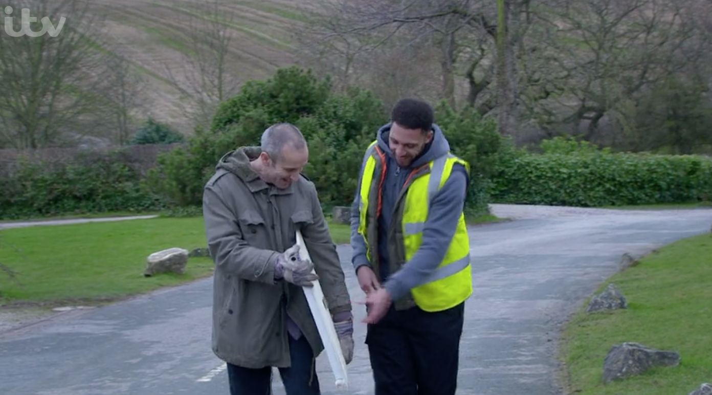 Sam and his radiator in Emmerdale ITV