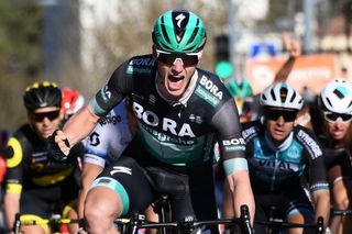 Sam Bennett (Bora-Hansgrohe) celebrates Paris-Nice stage victory.