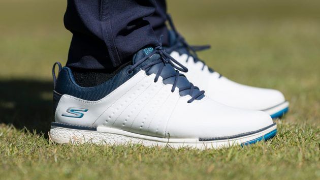 Skechers GoGolf Elite Tour SL Golf Shoes, man wearing skechers golf shoes, golf shoes on grass