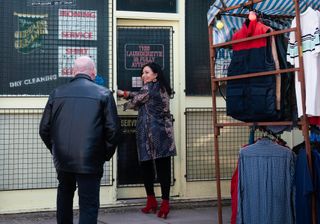 Kat Slater and Phil Mitchell open the launderette in EastEnders