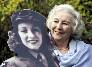 Vera Lynn with a cutout of herself