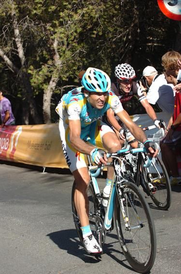 An Astana rider nears the end of stage 3