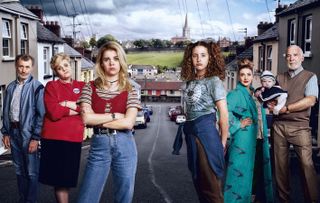 Erin and her clan in Derry Girls: Gerry Quinn (Tommy Tiernan), Mary Quin (Tara O'Neill) Erin Quinn (Saoirse Jackson), cousin Orla McCool (Louisa Harland), Sarah McCool (Kathy Clarke) Granddad Joe (Ian McElhinney)