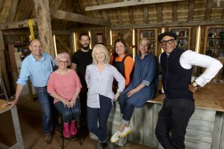 The team of expert restorers are ready to work their magic on treasured items brought in by the public (L-R) Brenton West, Amanda Middleditch, Dominic Chinea, Julie Tatchell, Lucia Scalisi, Kirsten Ramsay, Jay Blades