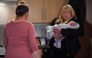 Sharon Mitchell lets Karen look after Kayden in EastEnders.