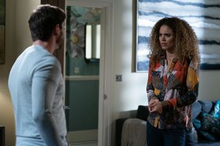 Chantelle Atkins confronts her husband Gray Atkins in EastEnders