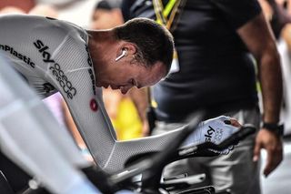 Chris Froome (Team Sky) warms up for the time trial, stage 20 at the Tour de France