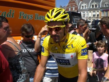 Fabian Cancellara is resplendent in yellow.