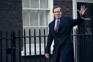 Roadkill Hugh Laurie waving to the crowds in the BBC1 thriller