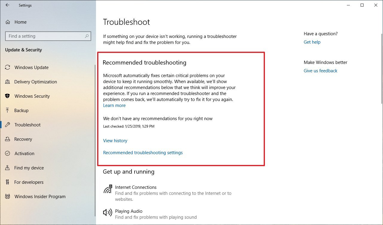 Troubleshoot settings. Troubleshoot settings