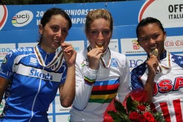Rosella Ratto (Italy), Pauline Ferrand Prevot (France) and Coryn Rivera (USA) on the podium