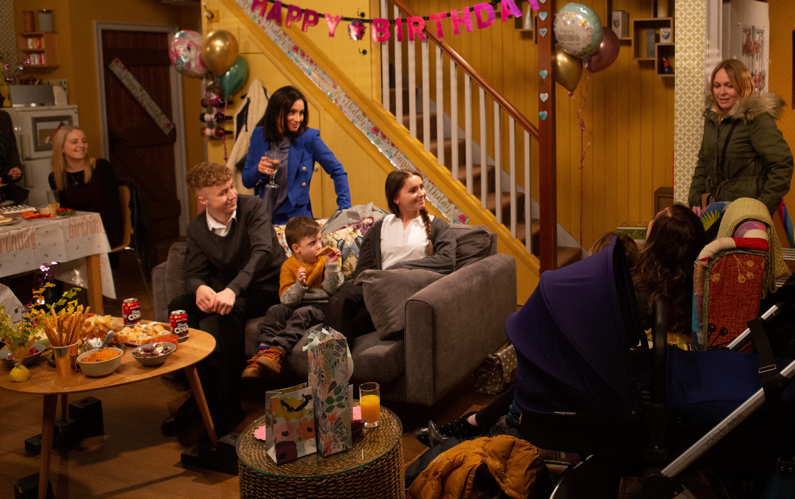 Vanessa walks in on her surprise party in Emmerdale