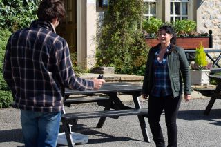 Moira Dingle is stunned when she spots her long-lost little brother Mackenzie in Emmerdale
