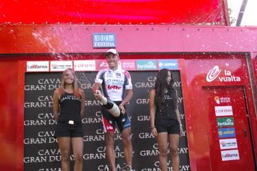Bubbly time for stage winner Philippe Gilbert (Omega Pharma-Lotto)