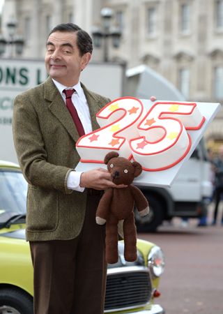 Mr Bean celebrating his 25th annivesary outside Buckingham Palace