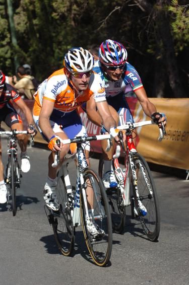 Denis Menchov (Rabobank) shadowed by Filippo Pozzato (Katusha).