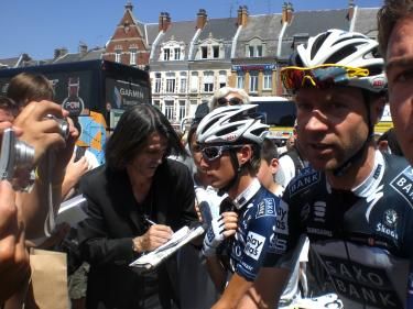 Andy Schleck fields a reporter's questions.