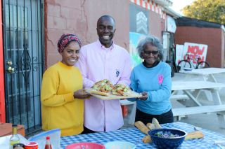 Nadiya cooks a po' boy sandwich for Burnell Cotlon and his mother